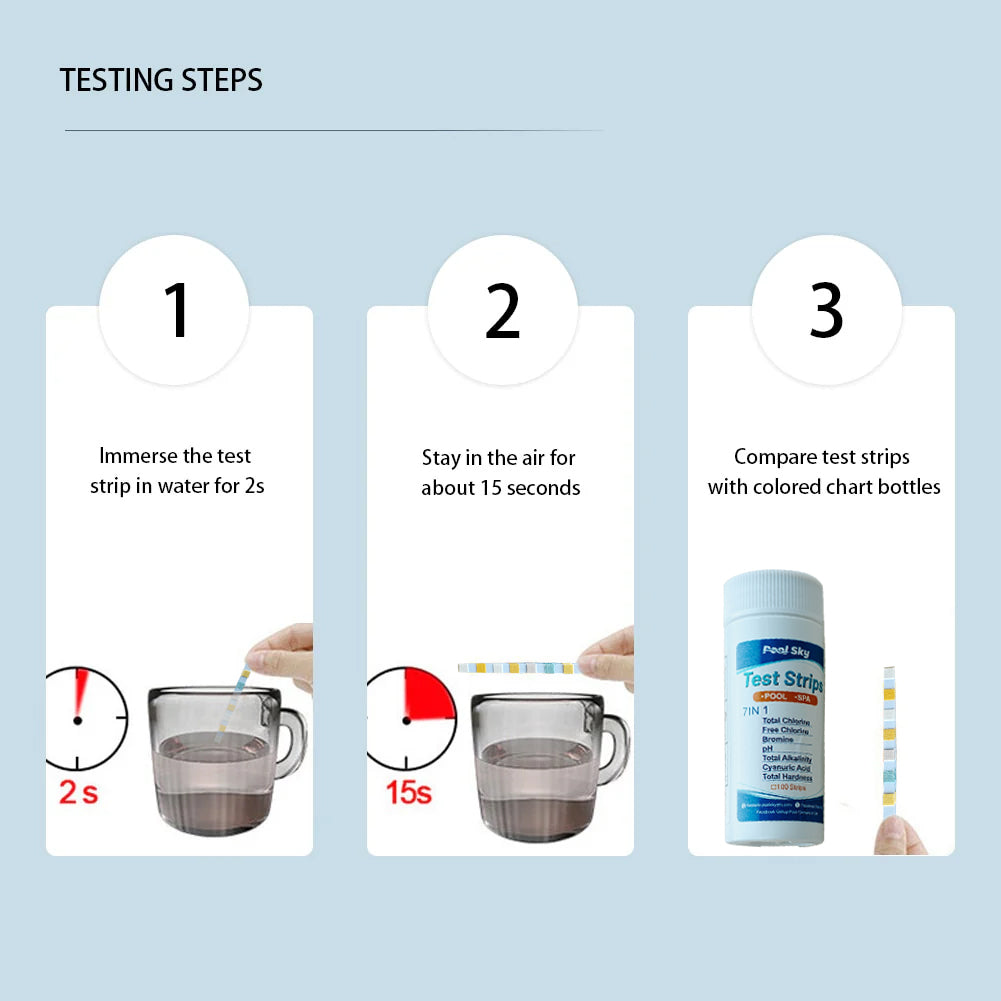 7 in 1 Swimming Pool PH Test Paper Multipurpose Chlorine/PH/Bromine Test Strips Swimming Pool Water Tester Paper